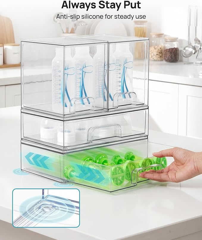 Vtopmart Clear Stackable Storage Drawers Set of 8, Plastic Organizer Bins | Multi-purpose Boxes for Baby Bottle Storage, Ideal for Kichen, Vanity, Bathroom, Undersink, Cabinet, Pantry Organization