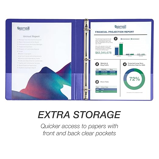 Samsill Durable 0.5 Inch Binder, D Ring Binder, Customizable Clear View Cover, Blue, 24 Pack, Each Holds 125 Pages