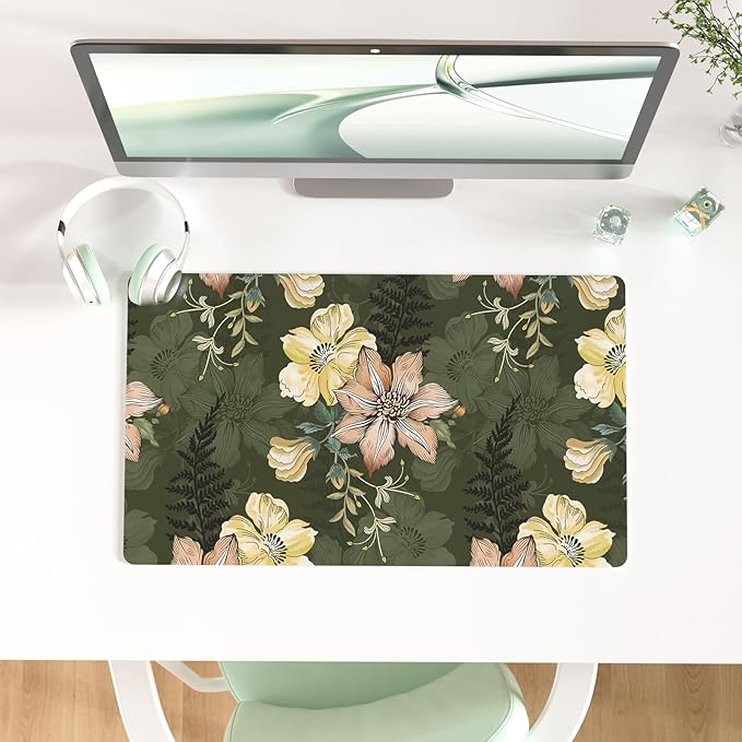 Colorful Star Large Mouse Pad, PU Leather Waterproof Desk Mat, Computer Gaming Mouse Pad, XXL Table Mousepad Non Slip Full Desk Pad for School Office Home 23.6" x 13.8" - Vintage Bold Flowers