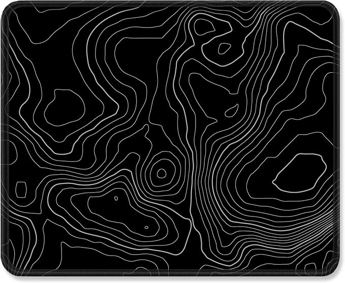 ITNRSIIET Mouse Pad with Stitched Edge Premium Textured Smooth Precise Operation Waterproof Washable Non-Slip Rubber Base Desktop Protection Mat, 10.2×8.3×0.12 inches, Topographic Contour Black