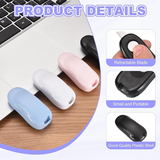 PATIKIL Mini Box Cutters, 2Pcs Retractable Small Utility Knife Magnetic Package Opener for Opening Boxes Envelopes Packages Paper Tapes Home Office Supplies, Black/Sky Blue