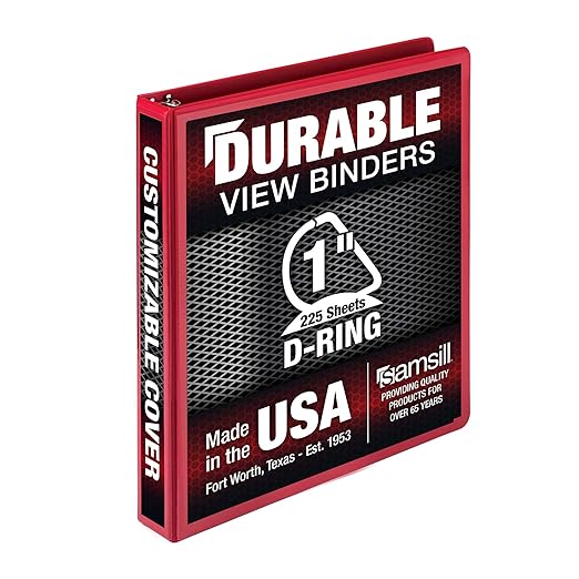 Samsill Durable 1 inch 3 Ring Binder, D Ring Binder, 100% Recycled Chipboard, Red