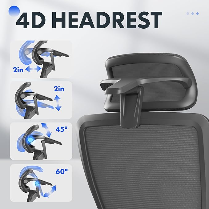 FLEXISPOT Ergonomic Office Chair with Footrest, Mesh High Back Computer Chair, Home Office Desk Chairs, with Adjustable Lumbar Support/4D Headrest/Reliable Base, Elastic Foam Seat, Black, OC3 Cloud-F