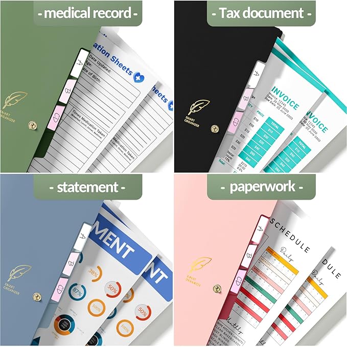 Sooez File Folders Organizer, Accordion File Folders with 8 Pockets | Folders for Documents w/Sticker, Paper Receipt Bill Filing Organizer, School College Office Travel Essentials Supplies