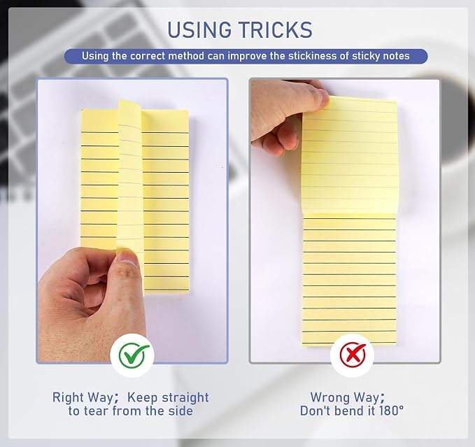 Lined Sticky Notes 3x5 in,400 Sheets,Clean Remove for Home,Back to School | 8 Pack Ruled Stickies Notepads,Smooth Writing,No ink bleed-through,Office Memo Note Pads for Reminders, Lists, and Planning