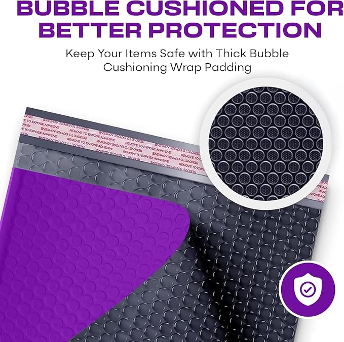 Purple Bubble Mailers 12x15, Self Seal Poly Padded Envelopes, 100 Pack | Holds Clothing & Bulk Items, No Tape Needed, Cushioned Protection, Water-Resistant Poly, Bulk Pack for Small Business