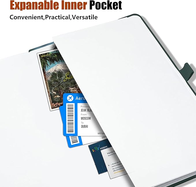 Lined Journal Notebook, A5, 192 Pages 100 GSM Thick Paper, Hardcover Leather College Ruled Journal for Writing, Men Women, Journaling, Daily, Work, Office, Home School Business(Dark Green)
