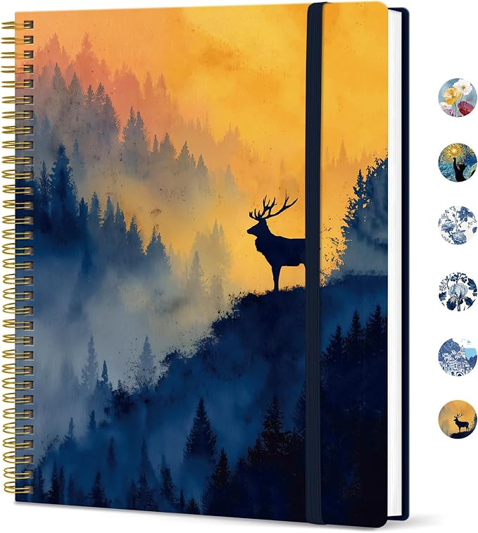 Large Spiral Lined Journal for Women and Men, Notebook for Work | Sunset Stag 8.5" x 11" Notebooks for Note taking, Writing & Journaling, College Ruled Pages, Plastic Cover