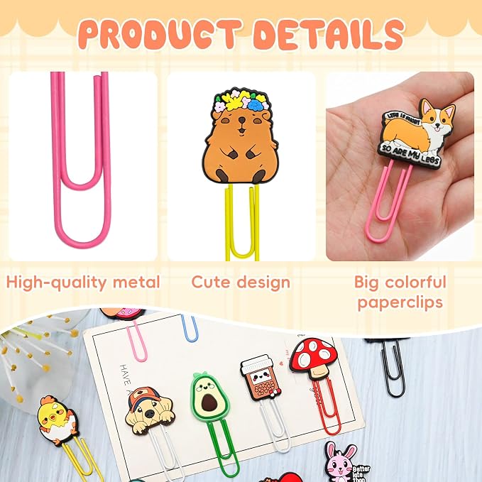 30 PCS Random Paper Clips Metal Paperclip Large Size Paper Clip Cute Bookmark Colorful Office Supplies Bookmark Clamp Desk Accessories Stationery Gifts
