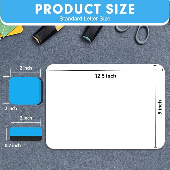 26 Pack Double Sided Dry Erase Boards with 26 Erasers, 12.5 x 9 Inch | Double-Sided Reusable Small White Board, Smooth Writing & Wipe-Clean Design, Portable Study Whiteboard