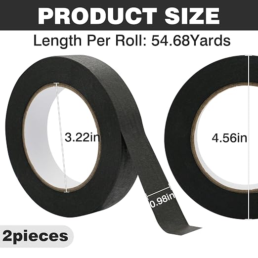 Black Masking Tape 1 inch X 55 Yards 2 Rolls, 328FT Total, Black Painter Tape for Arts DIY Crafts Painting Labeling Decoration School Projects Home Office