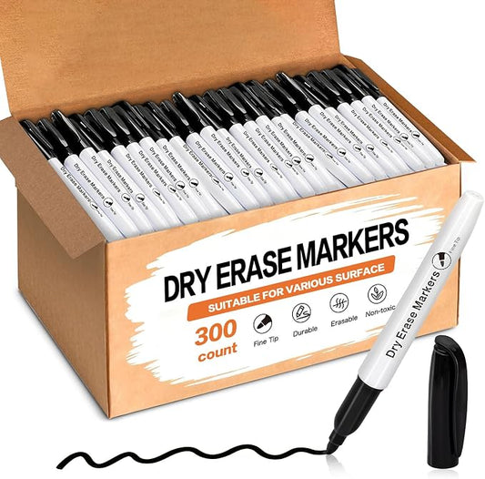 300 Count Black Dry Erase Markers Bulk, Fine Tip Whiteboard Marker, Low Odor Dry Erase Pens for Back to School Supplies
