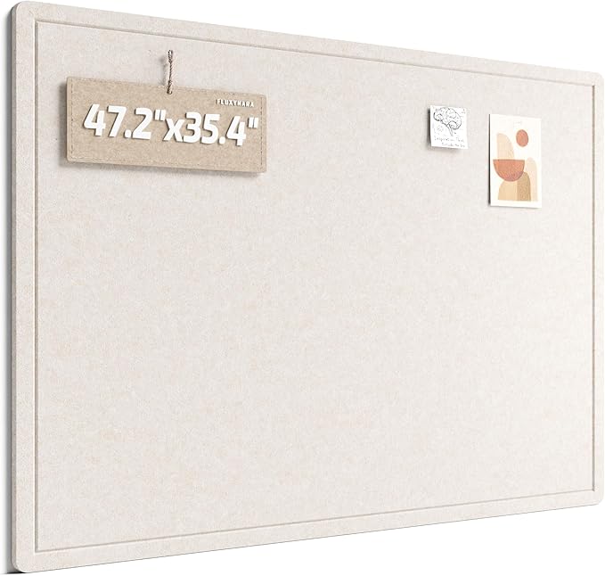 Fluxynara 47.2" x 35.4" Large Bulletin Board, Oatmeal | Cork Board Alternative with 24 Removable Adhesive Tabs, Foldable Felt Pin Board for Home, Office, Classroom & Dorm