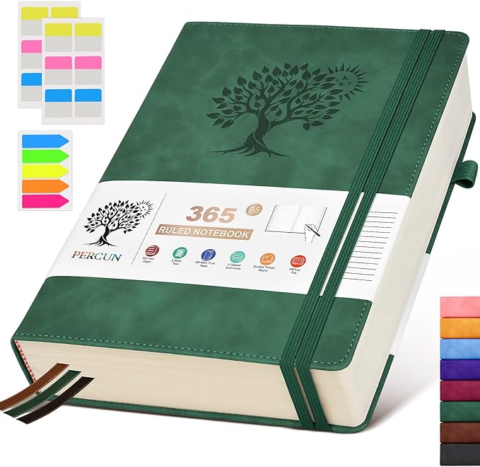 B5 Lined Journal Notebook - 365 Page Large Leather Journals for Writing Women Men，Hardcover Notebook with 100Gsm Thick Pages，Daily Diary for Travel, Work，School，College Ruled (7.6" x 10.3")