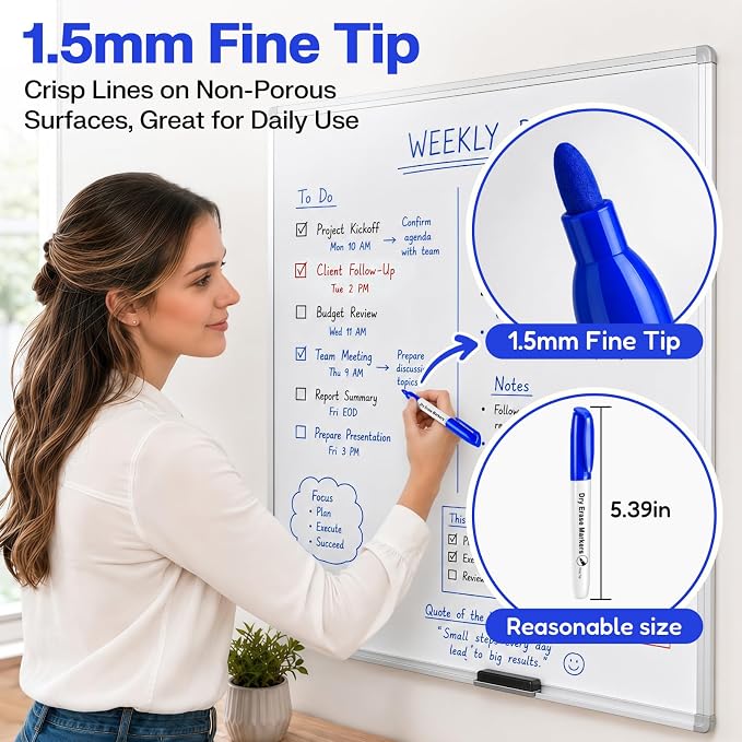 V-Opitos 30 Pack Fine Tip Dry Erase Markers - Bulk Whiteboard Erasable Blue Markers, Ideal for School Classroom Office Supplies, Non-Toxic & Easy Clean for White board
