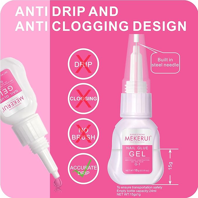 Super Strong Nail Glue Gel 15g – Air-Dries in 7 Seconds, No UV Lamp Needed, Waterproof & Long-Lasting for Press-On Nails