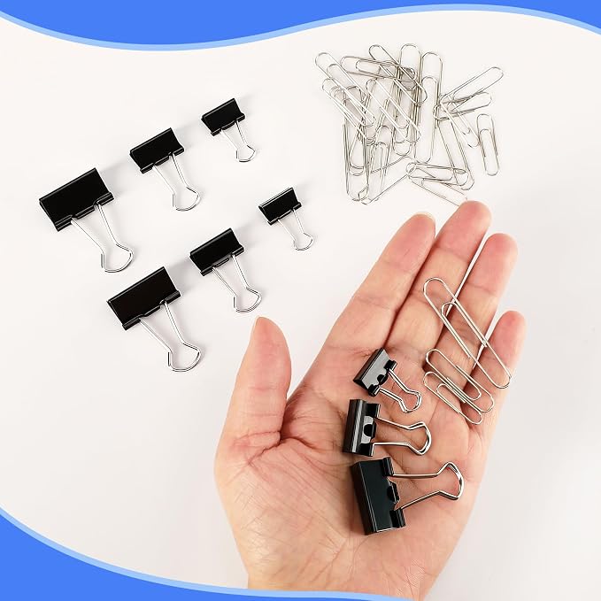 SANNIX 500Pcs Paper Clips and Binder Clips Assorted Sizes, Paper Clips | Black Binder Clips with Large Medium Small Size in Container, for Office Home School Supplies, Document Organizing