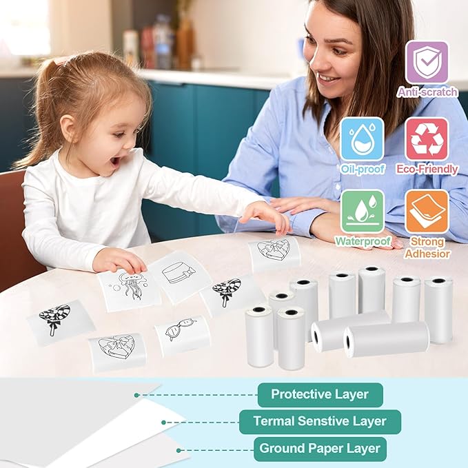 14 Rolls 53mmx28mm Thermal Printer Paper, Mini Colorful Self-adhesive Label Printer Paper Compatible With Phomemo Memoking Mini Printer, Study Notes, Journal Photos