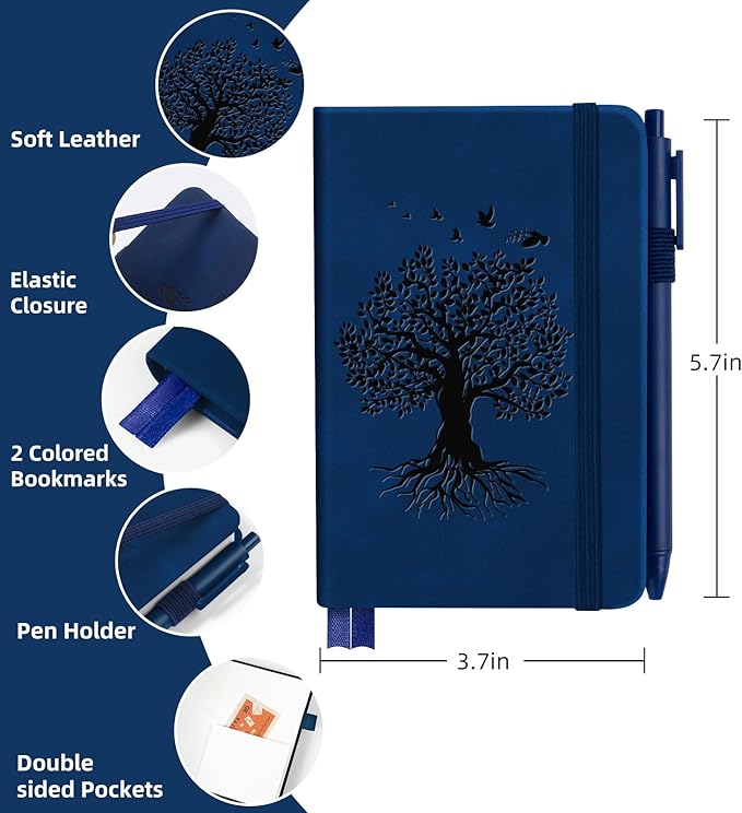 3 Pack Pocket Journaling Notebooks, A6 Small Notebook For Note Taking Journaling Notebooks Journals For Writing Mini Note Pads With Pen Holder 120 Pages 100 GSM Thick Paper-3 Deep Blue