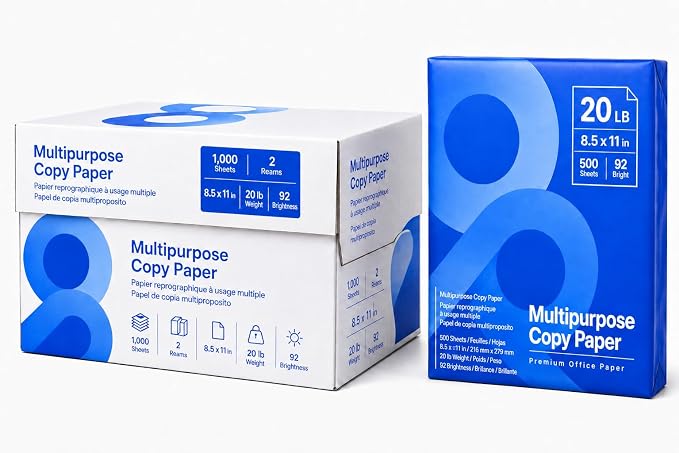 Multipurpose Copy Printer Paper, 20 lb, 8.5 x 11 Inches, 2 Reams (1,000 Sheets), 92 Bright White WD Bundle H888-8 (Packaging May Vary)