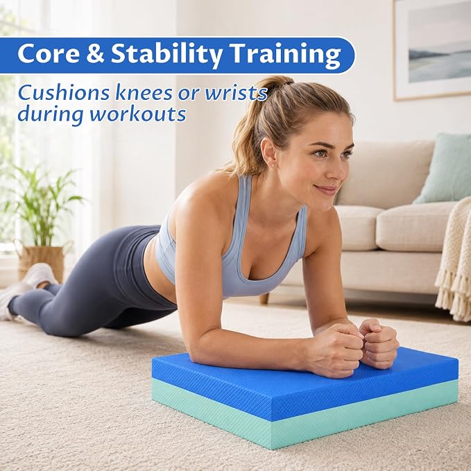 Exercise Balance Pad, 15.7"x13" Non-Slip High-Density Foam Pad for Physical Therapy, Stability Training, Knee Cushion, Standing Desk Foot Rest, 2.4" Thick TPE Workout Mat for Seniors, Rehab and Home Fitness