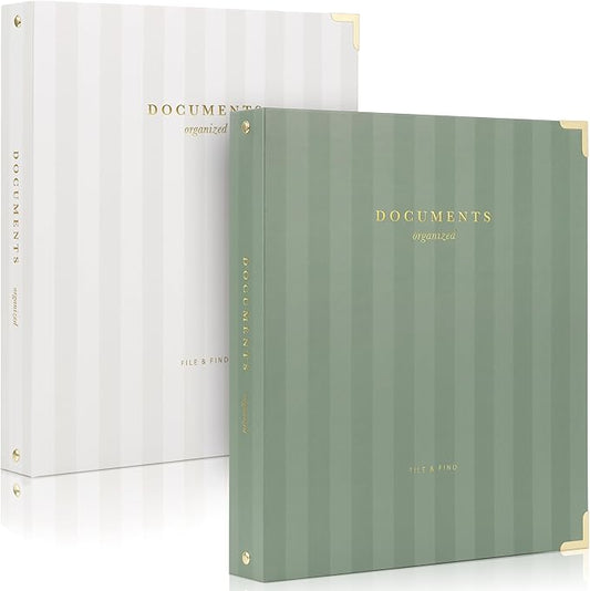 Aesthetic 3 Ring Binder Set of 2-1 Inch Binder Fits Letter Sized Paper | Sturdy Cute Three Hole Ring Holder for Women or Men with Pocket - Easily Organizes Your Paperwork for School, Office or Work