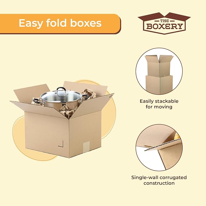 The Boxery Moving Boxes 25-Pack Small | 15x10x10 inch | Durable ECT 32 Corrugated Shipping Boxes for Mailing, Packing, Moving, and Storage — Recyclable and Made in the USA