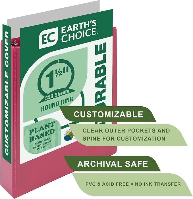 Samsill Plant-Based 1.5 Inch Durable Round Ring, View Binder, Eco-Friendly, USDA Certified Biobased, Single, Bright Pink