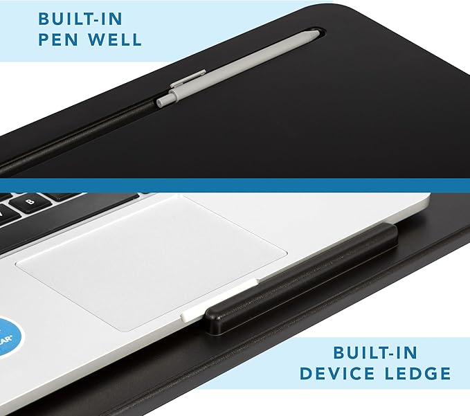 LAPGEAR The Original Lap Desk – Black, Fits 17" Laptops | Microbead Cushion, Device Ledge, Built-In Pencil Tray, Carry Handle