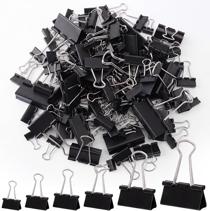 Jetec 200 Pcs Black Mixed Sizes Binder Clip Paper Clamp Metal Paper Clip | for Teachers Students Classroom Business Office and School Office Supplies