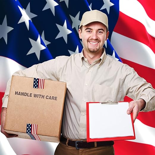 Whaline Patriotic Packing Tapes 4th of July American Flag Printed Tape Waterproof Independence Day Shipping Tape for Small Business Gifts DIY Crafts Box Cartons Decor