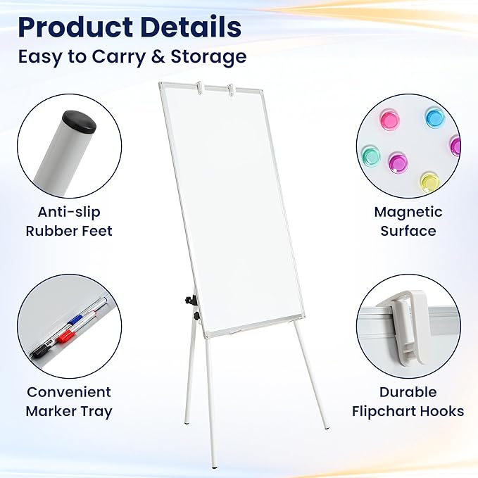 FORTUNO 36x24 Tripod Whiteboard, Magnetic Dry Erase Board with Stand,Height Adjustable Portable Sturdy White Board for Homeschool Office Classroom, White