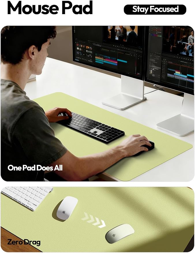 YSAGi Leather Desk Protector, Office Mat, Large Mouse Mat, Non-Slip PU Leather Blotter, Laptop Desk Pad, Waterproof Writing Pad for Office and Home (Peak Green, 47.2" x 23.6")