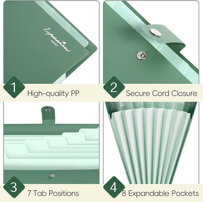 Sooez Elegant Accordion File Organizer with Labels, 8 Pocket Expanding File Folder, Portable Folders for Documents, Cute Paper Organizer for School Office Supplies, Letter Size, Off White | Portable Folders for Documents, Cute Paper Organizer with Labe...