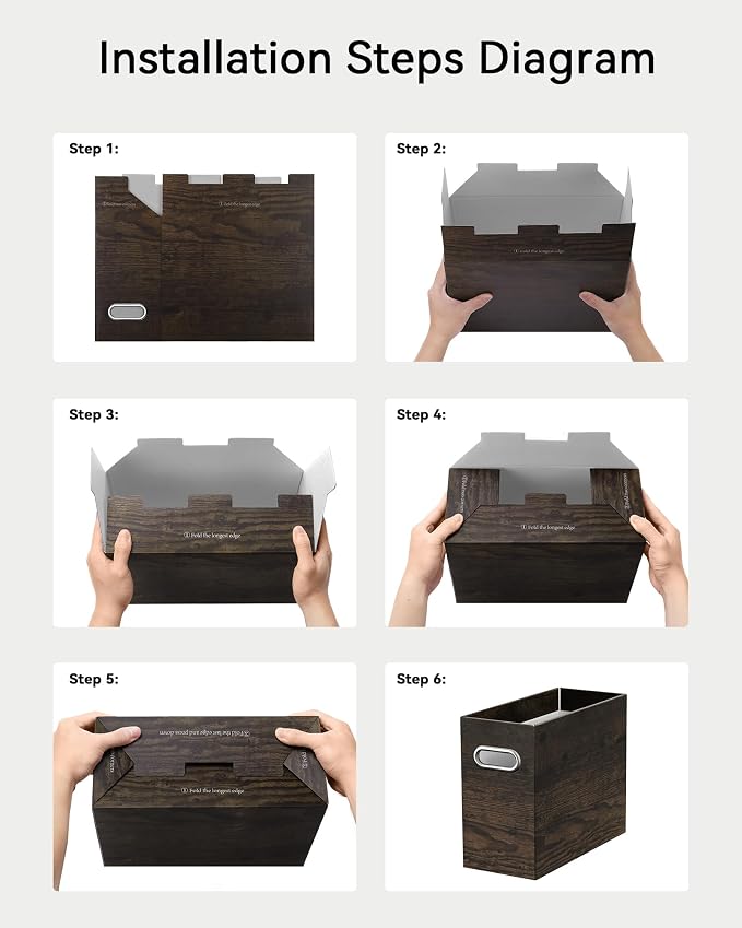 Portable Collapsible Cardboard File Box with Handle for Letter-Size | 6-Pack. Stainless Steel Handle. Label Stickers Included. Fits Letter Folders (Not Included). Home, Office, School, Dorm, Tax.