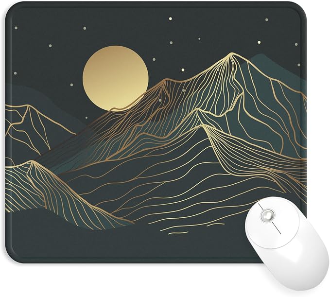 Mouse Pad with Stitched Edge, Multiple Patterns Computer Mouse Pads with Non-Slip Rubber Base, Washable Cloth Mousepad, for Gaming, Laptop, PC (Lunar Peaks)