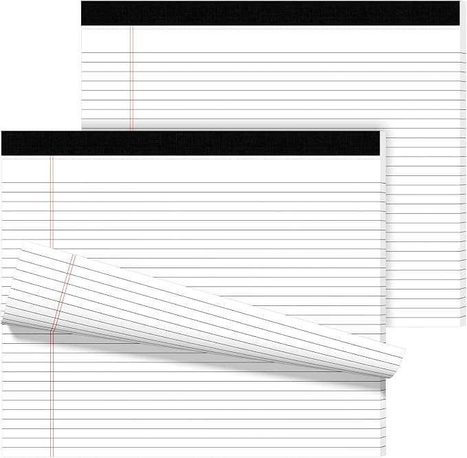 2 Pack White 11" x 9.5" Legal Pads College Ruled Notepad Note Pads 30 Sheets Lined Paper Pads 80 GSM Legal Pad Perforated Writing Pads with Sturdy Back for School, Office, Home