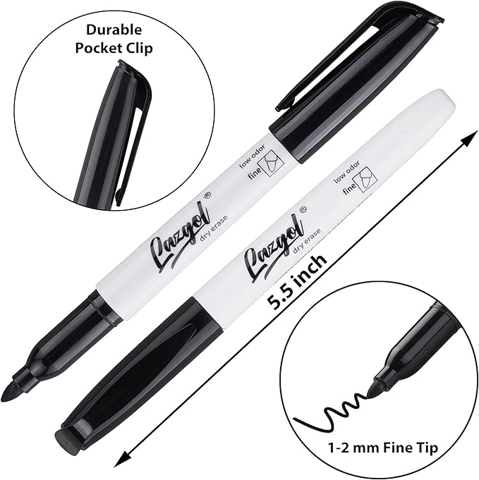 Dry Erase Markers Bulk, 96 Pack Fine Point Tip Black Dry Erase Markers, Low Odor Whiteboard Markers for Back to School, Office, Home, Work On White board & Calendar, Refrigerator.