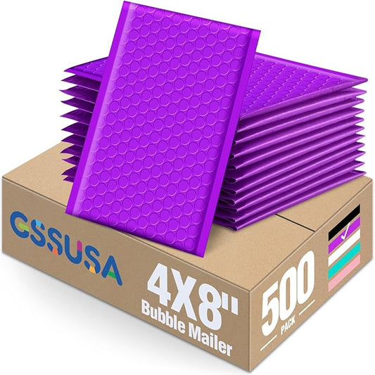 GSSUSA Purple Bubble Mailers 4X8 Inches 500 Pack, Padded Poly Bubble Mailer, Small Padded Envelopes Strong Adhesion Bubble Envelopes,Self-Seal Mailing Envelopes for Small Business,Package Supplies