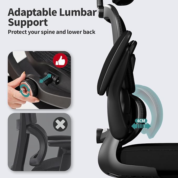 TRALT Office Chair Ergonomic Desk Chair - Gaming Chair with Lumbar Support | 330 LBS Home Office Desk Chairs with Headrest, Reading Chair with Flip-up Armrests, Comfortable Computer Chairs (2, Black)
