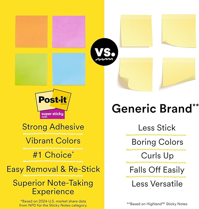 Post-it Super Sticky Lined Notes, 6 Sticky Note Pads, 4 x 4 in., Ideal for Organization in Your Dorm, Home or Office, Energy Boost Collection