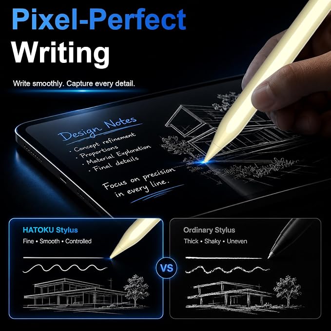 Stylus Pen for Apple iPad 2018-2026 for Note-Taking Drawing Yellow | 15Min Fast Charge iPad Pencil with High Precision, Tilt Sensitivity, Palm Rejection on iPad 6-11/Air/Pro/Mini, No Pairing