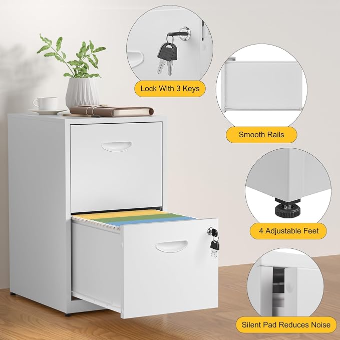 SteeLoong 2 Drawer File Cabinets,Metal Office File Cabinet with Lock,White | Filing Cabinets for Home Office,Vertical Modern File Cabinet Office Two Drawers for Hanging Letter,Assembly Required