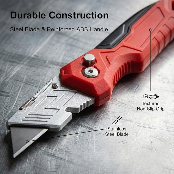 (2-Pack) Box Cutter with Blade Storage Design, Heavy Duty Folding Utility Knife with 10 Extra Blades for Cardboard, Carton, Carpet Cutting, Anti-slip Handle, Quick Replace Blade