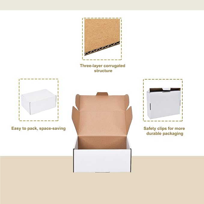 Shipping Boxes, 7x5x2 Inches, White Corrugated Cardboard Literature Mailer, Set of 25