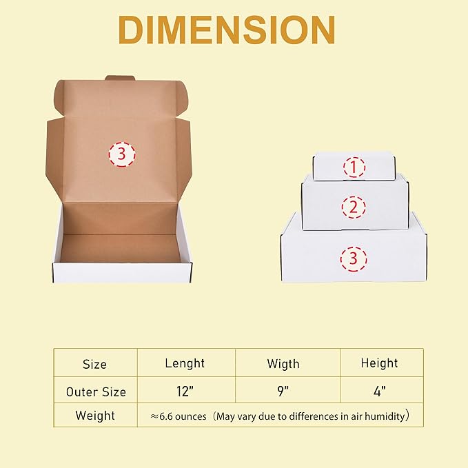 Shipping Boxes Set of 20,12x9x4 Inches White Corrugated Cardboard Box Literature Mailer for Small Business, Literature Mailer Box Packaging Supplies