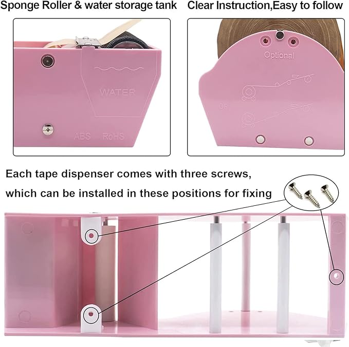 WELSTIK Water Activated Gummed Kraft Paper Tape Packaging Dispenser 3 Inch for Shipping, Carton and Box Sealing, Pink