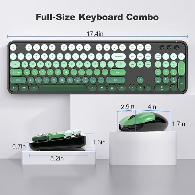 MOFII Wireless Keyboard and Mouse Combo, Retro Full Size Typewriter Keyboard with Number Pad and Sport Car Mouse for PC Computer Desktop Laptop Windows (Black Green)