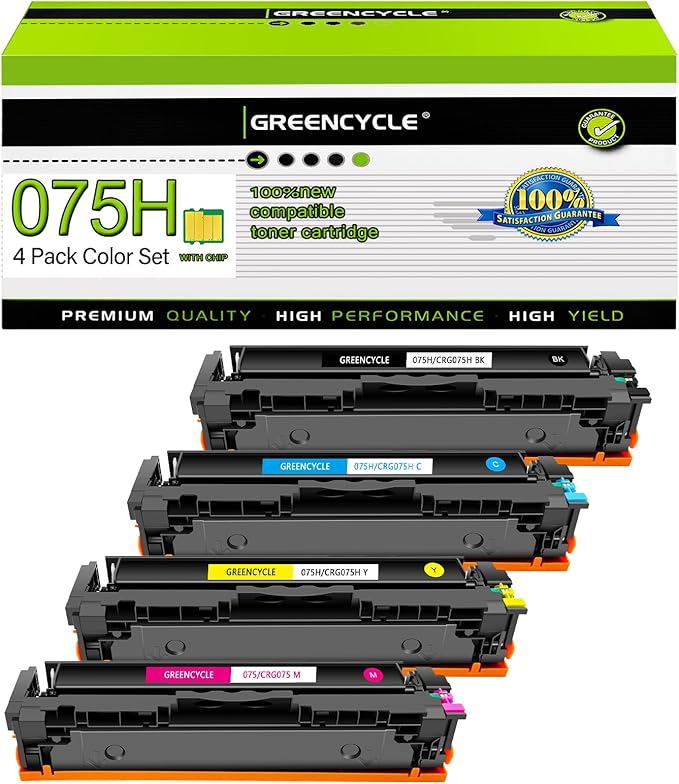 greencycle 075H Toner Cartridge with Chip Compatible Replacement for Canon 075H CRG075H Works for Color imageCLASS MF662Cdw MF663Cdw MF665Cdw LBP646Cdw LBP647Cdw LBP640 MF660 Printer(B/C/Y/M 4-Pack)