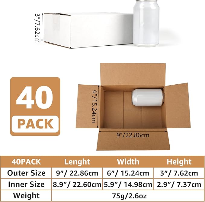 EXYGLO 40 Pack 9x6x3 Shipping Boxes for Small Business, White Corrugated Cardboard Small Box for Packaging, Moving, Mailing, and Storing